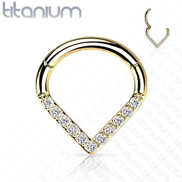 Implant Grade Titanium Hinged Segment Nose Ring Septum Hoop Ring Single Line CZ - Picture 8 of 9